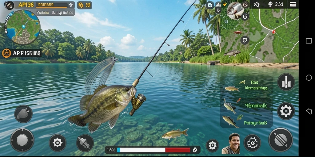 Screenshot menunjukkan gameplay fishing yang menawan dan realistis.