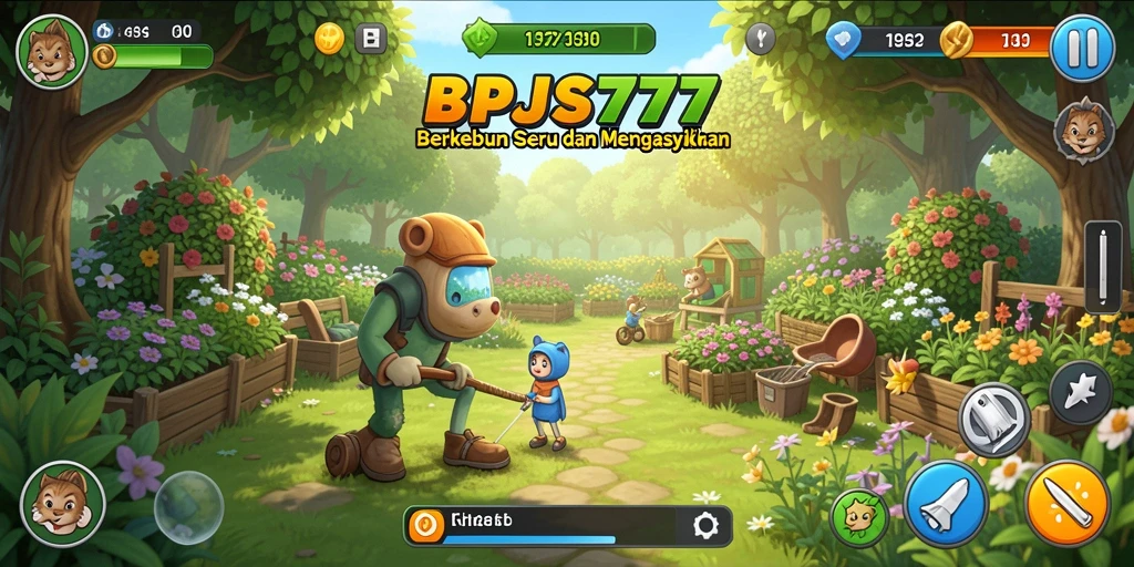 Screenshot gameplay BPJS777 menampilkan kebun yang luas dan beragam tanaman.