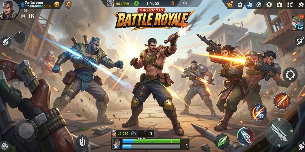 Screenshot GACOR518 menampilkan suasana pertempuran Battle Royale yang intens.