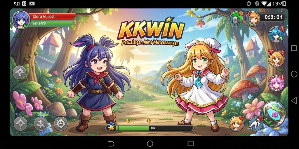 Tampilan gameplay KKWIN yang penuh warna dan dinamis.