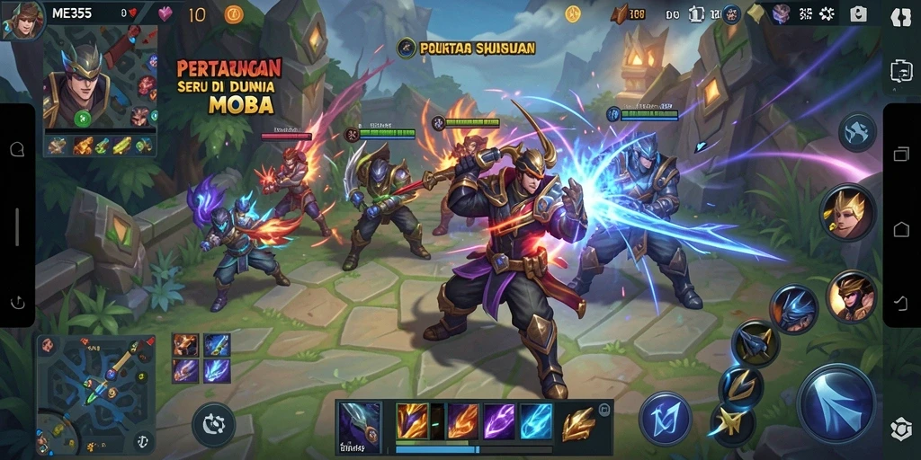 Screenshot utama ME355 menampilkan aksi seru dalam arena MOBA.