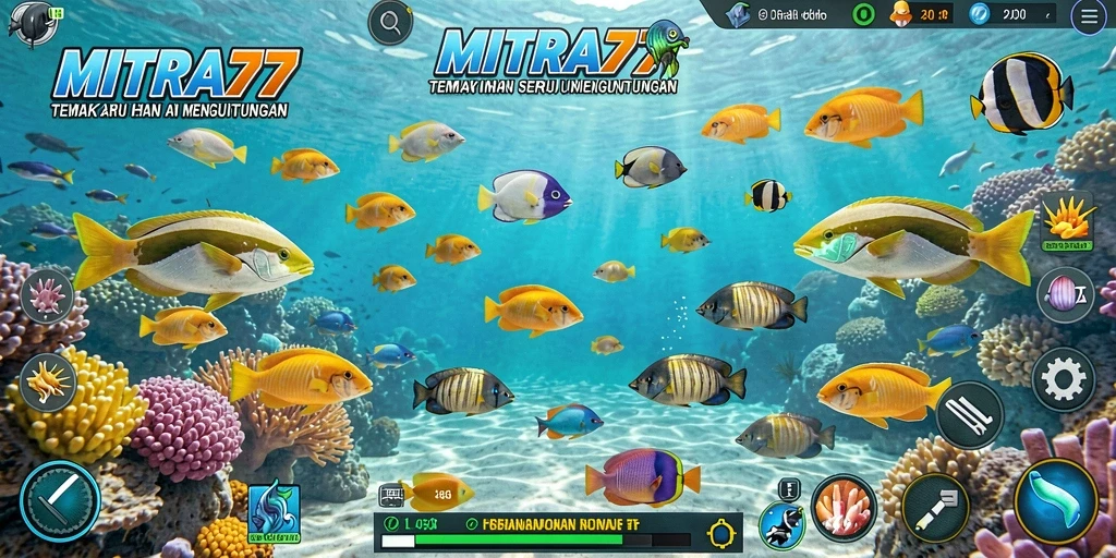Screenshot gameplay MITRA77 dengan aksi tembak ikan yang seru.