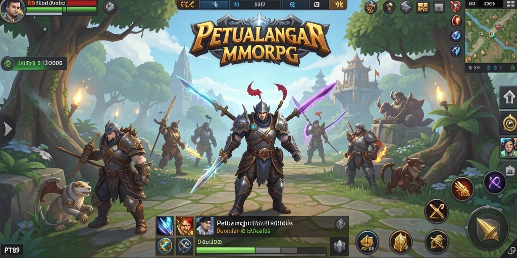 Screenshot gameplay PT89 menampilkan pertarungan epik di dunia fantastis.