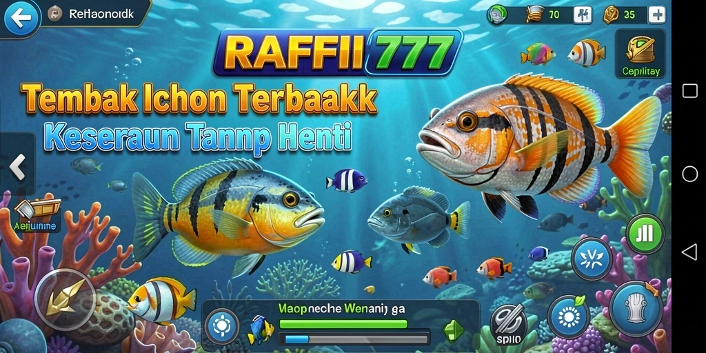 Tampilan gameplay seru dalam RAFFI777 saat menangkap ikan.
