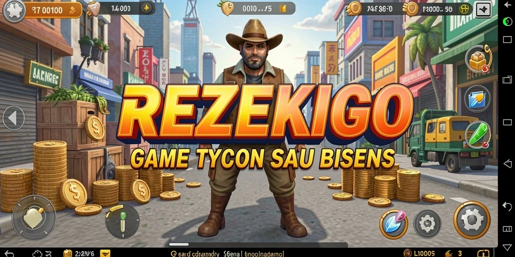 Screenshot gameplay REZEKIGO dengan elemen manajemen bisnis.